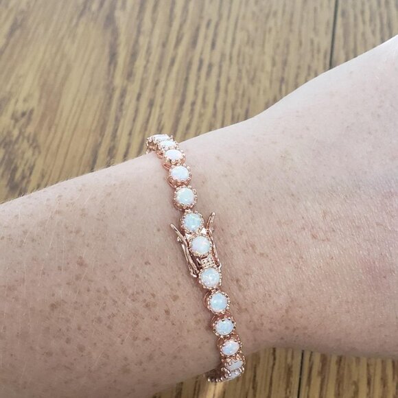 Neiman Marcus 18K Gold Plated Crown Created Opal Tennis Bracelet - Picture 2 of 4